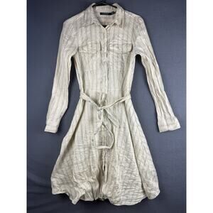 Lauren Ralph Lauren Tie-Front Linen Silk Khaki Cream Shirtdress Tan Size 6